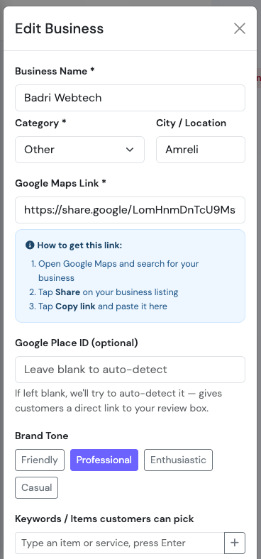 Ratingsfly QR code builder screenshot